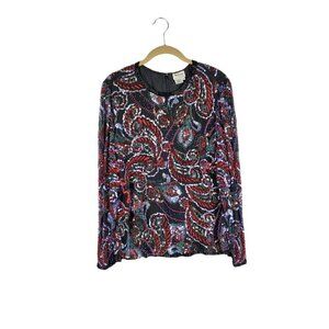 Oleg Cassini Evening Top Beaded Silk Glam Art Formal Cocktail Size Medium